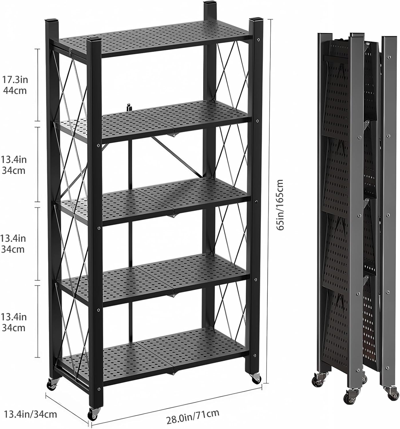 Étagères de rangement en métal robustes à 5 niveaux avec roues et pliable